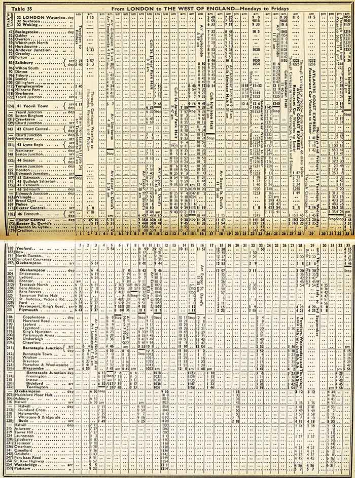 ACE Down Timetable